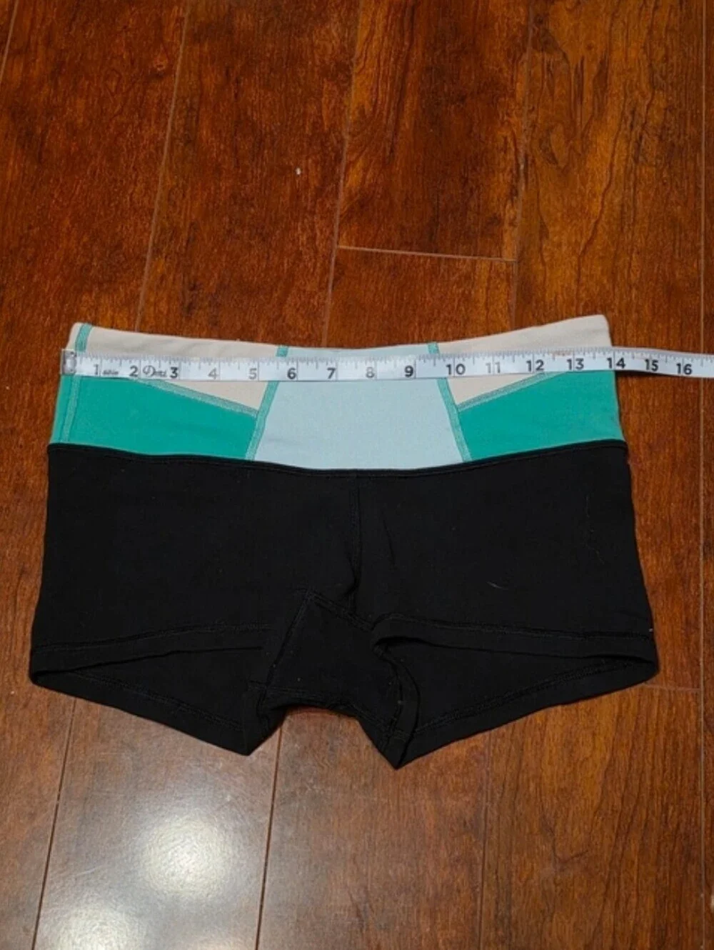 lululemon athletica Black Bike Shorts with Teal and Light Waistband